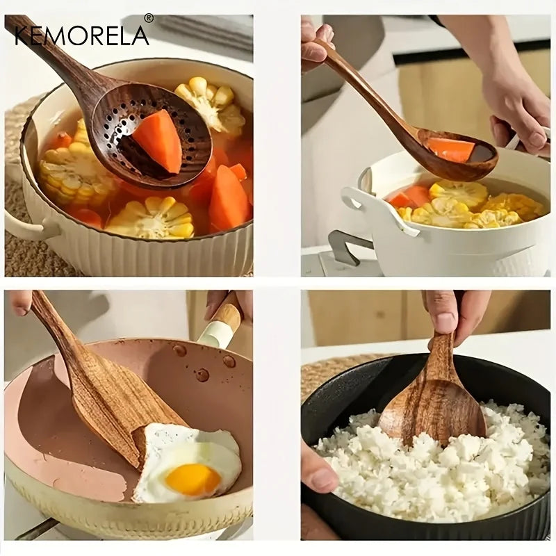 ThaiCraft™ 5-Piece Teak Wooden Kitchen Utensil Set