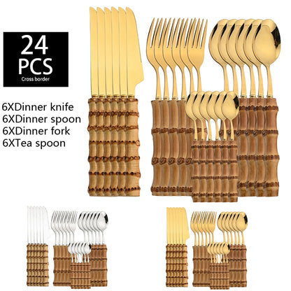 24Pcs Bamboo Cutlery Set