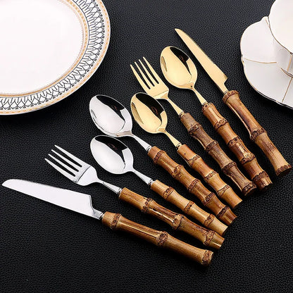 24Pcs Bamboo Cutlery Set