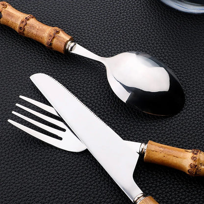 24Pcs Bamboo Cutlery Set