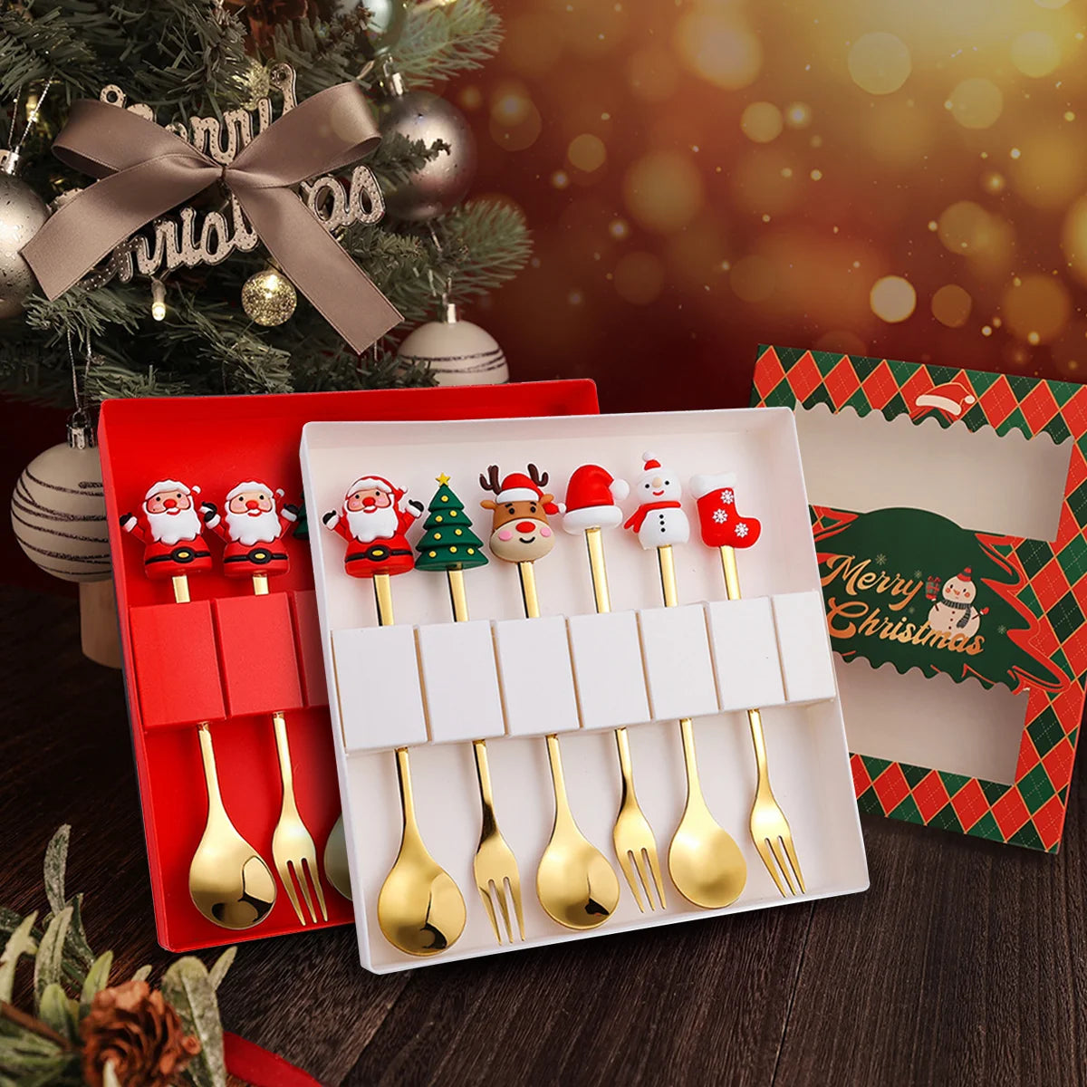 FestiveJoy™ Christmas Spoon & Fork Set – 6 Piece