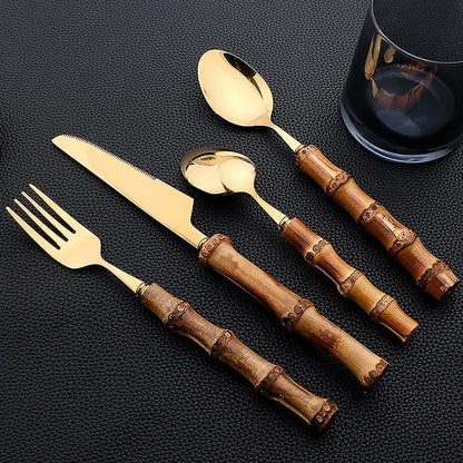 24Pcs Bamboo Cutlery Set