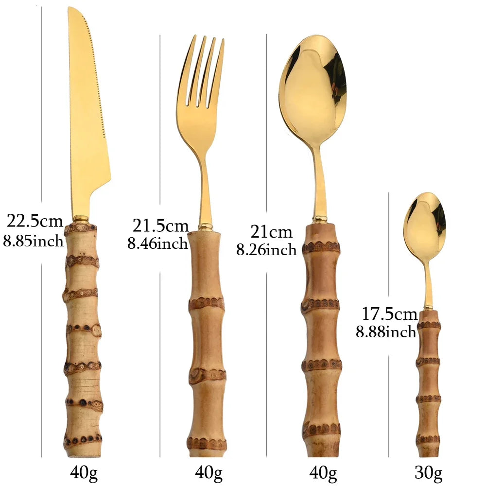 24Pcs Bamboo Cutlery Set