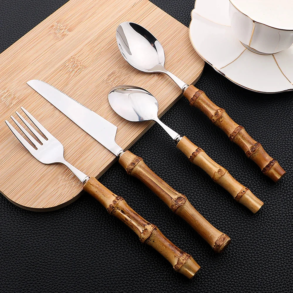 24Pcs Bamboo Cutlery Set